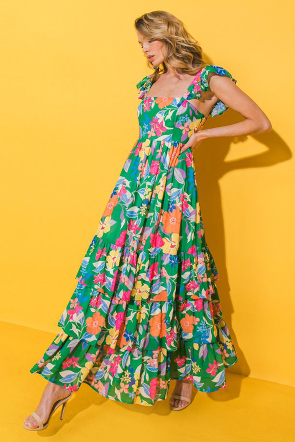 Floral Print Sleeveless Ruffle Tiered Maxi Dress