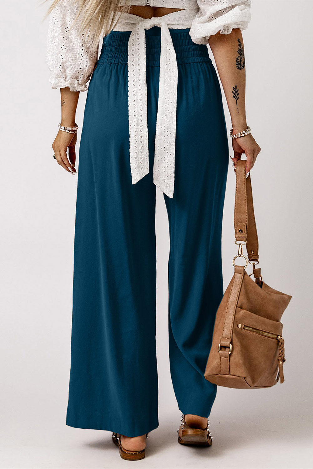 Drawstring Elastic Waist Wide Leg Pants