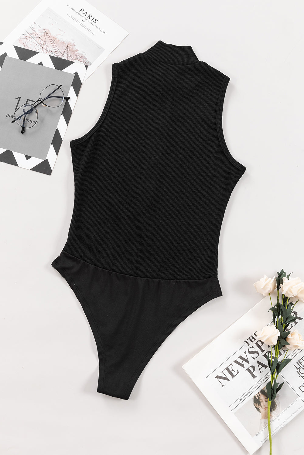 Zip up Mock Neck Ribbed Bodysuit