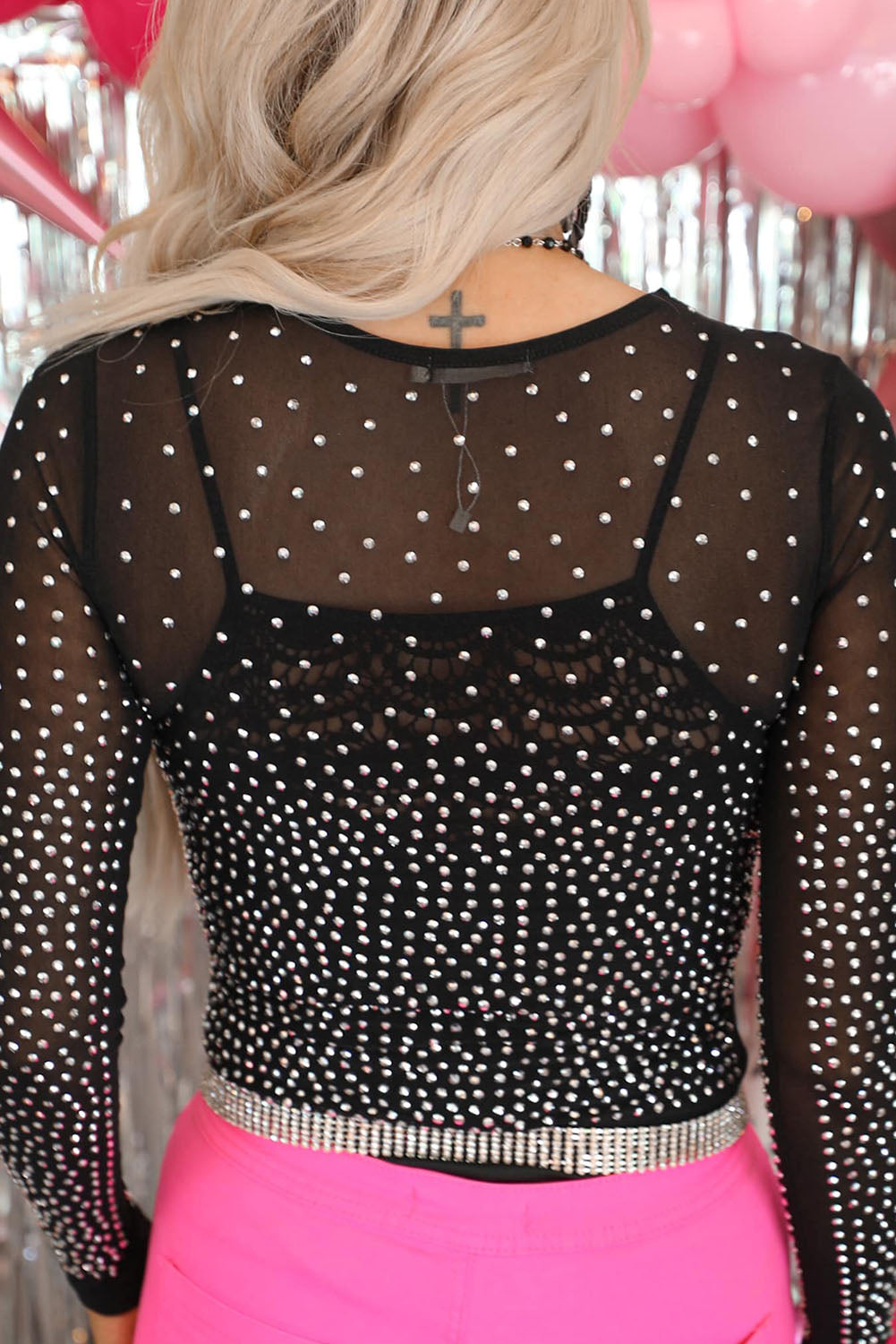 Rhinestone Embellished Mesh Bodysuit