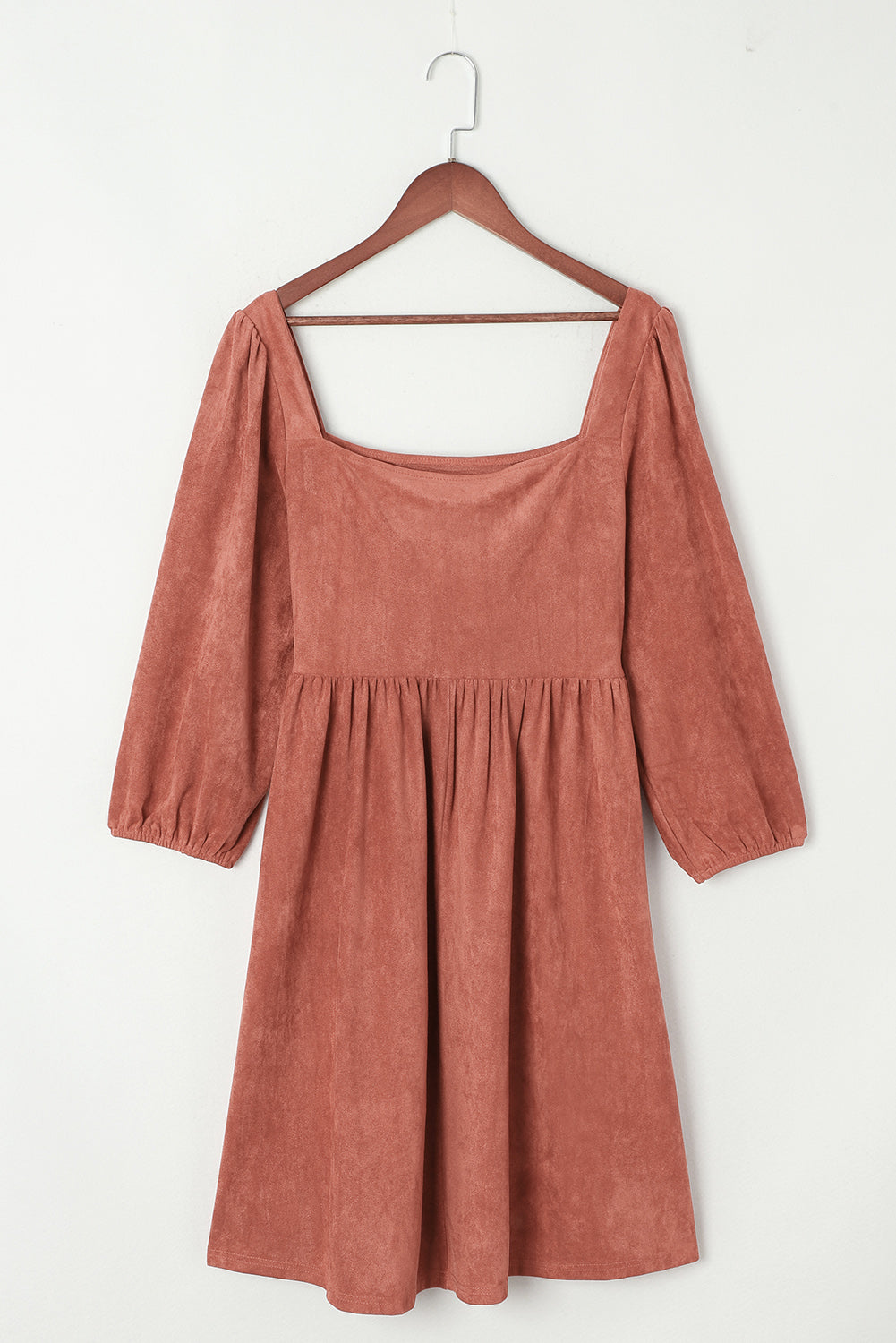 Suede Square Neck Puff Sleeve Dress