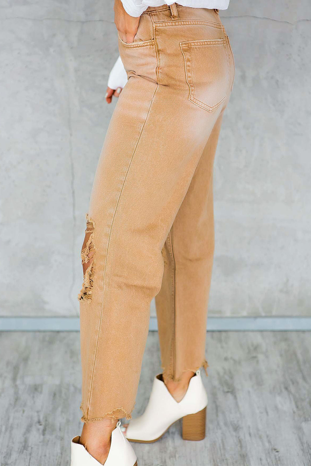 Distressed Hollow-out High Waist Cropped Jeans