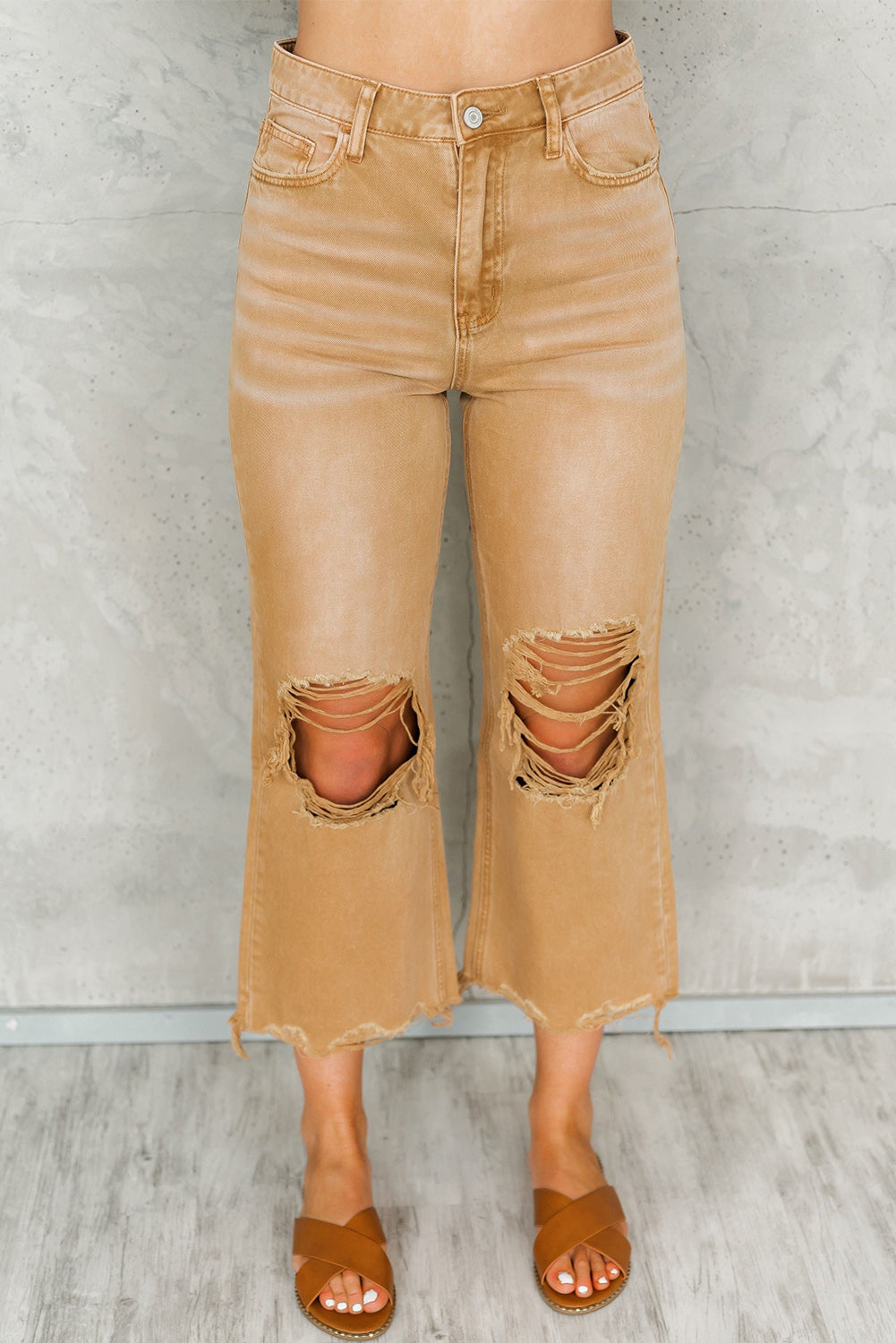 Distressed Hollow-out High Waist Cropped Jeans