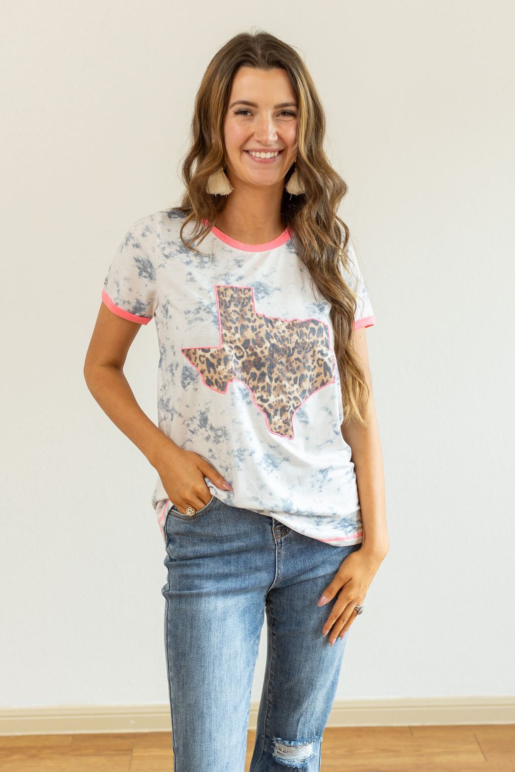 Leopard Texas on Marble & Pink Ringer Tee