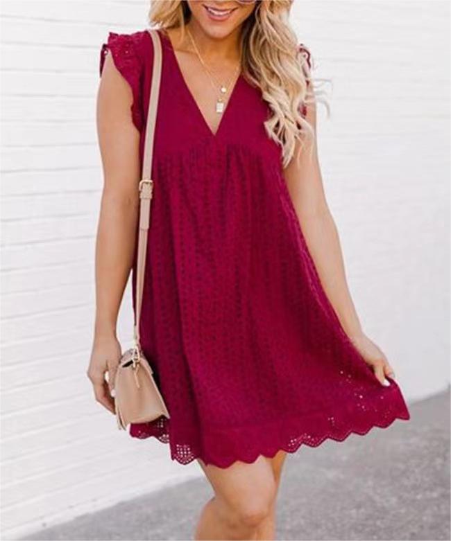 Jacquard Cutout V-Neck Dress