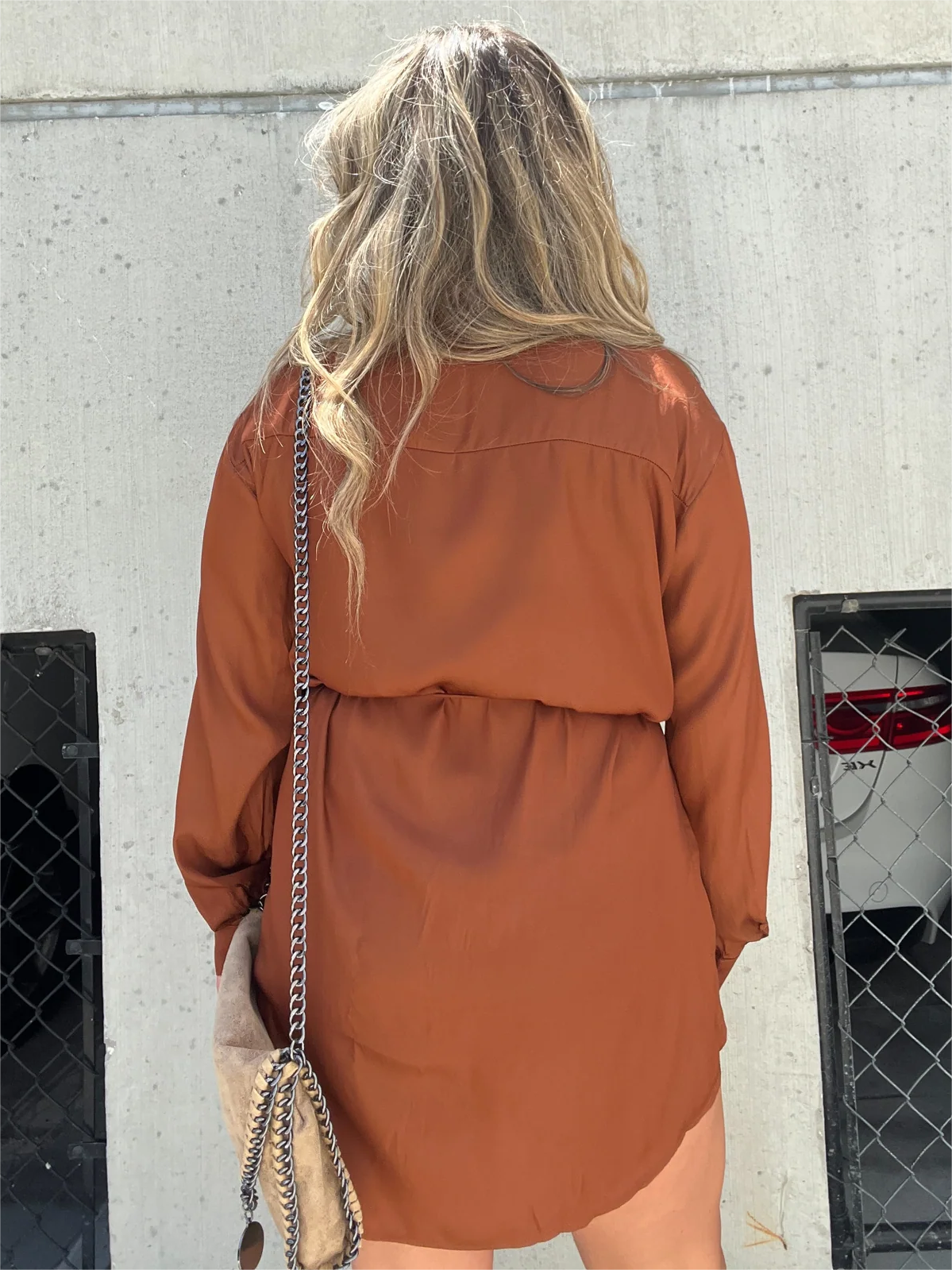 Solid Color Long Sleeve Shirt Jumpsuit