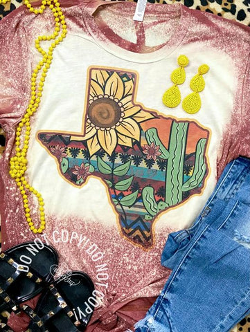 Texas Sunflower Bleached Clay Tee