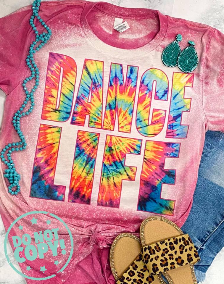 Kids Cheer/Dance Tye Dye Life Pink Bleached Tee