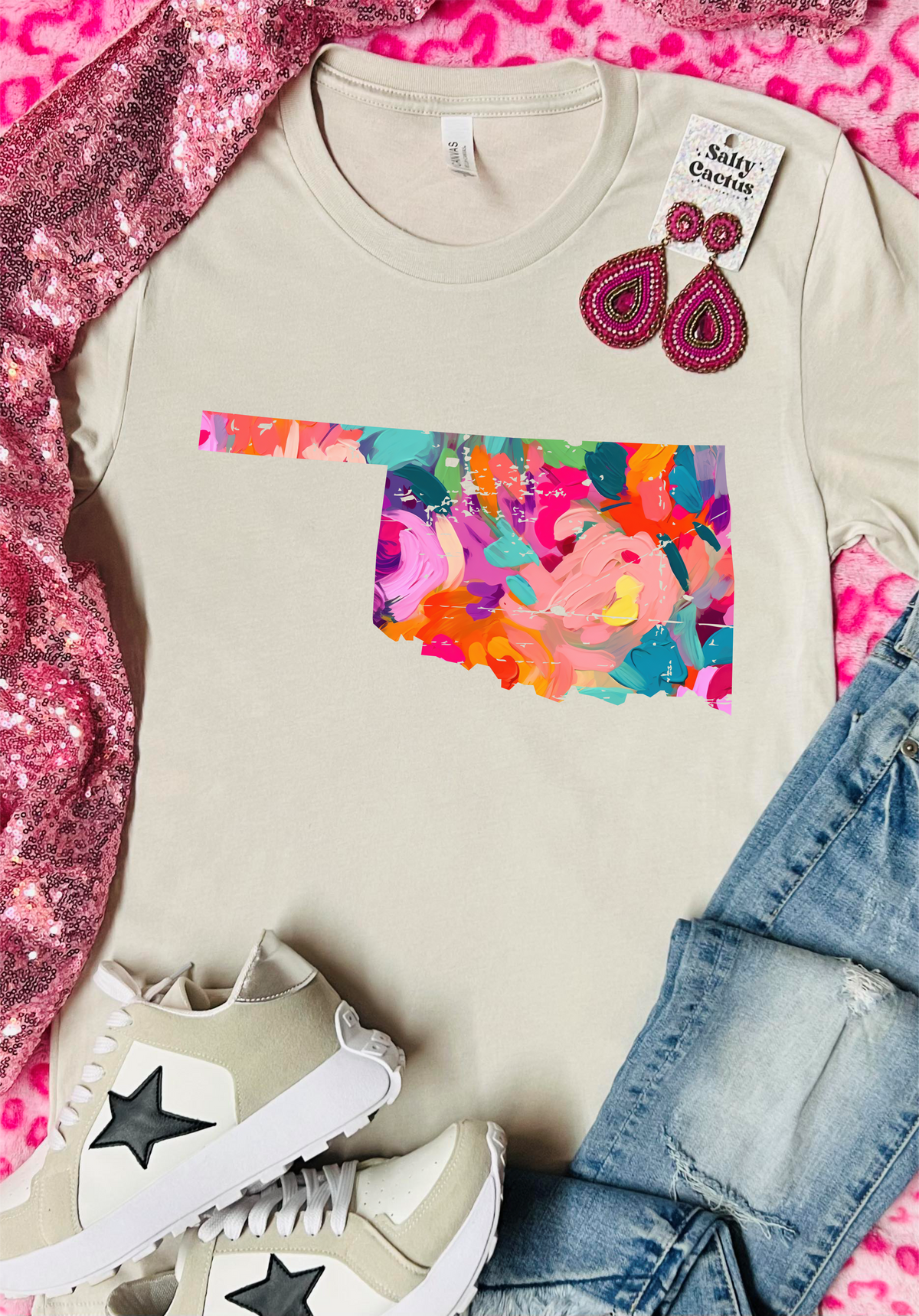 Bright Floral Background Tan Tee