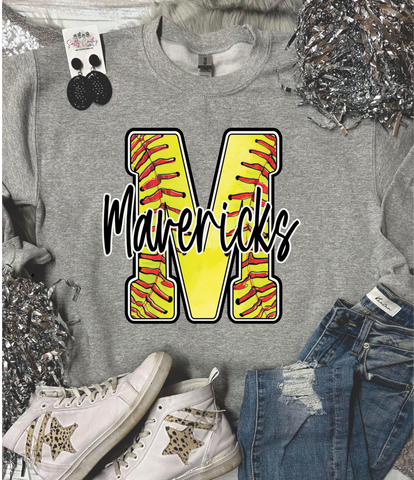 *DTF* Softball Background Mascot Oxford Grey Sweatshirt