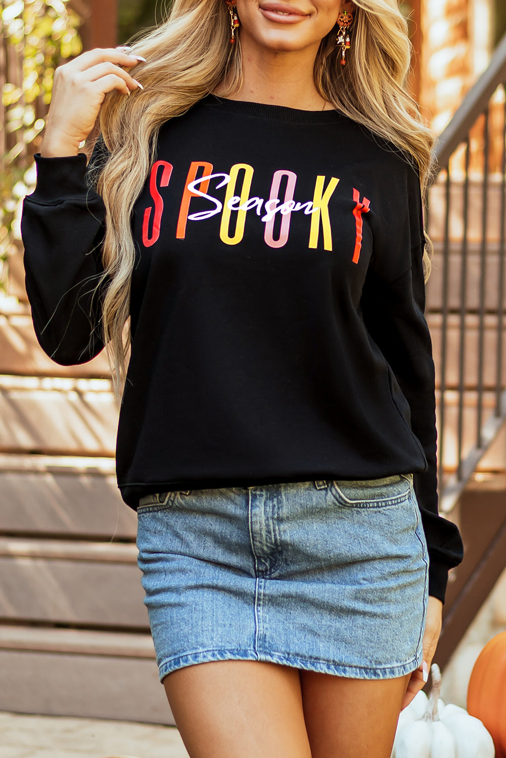 Black Spooky Season Halloween Fashion Graphic Sweatshirt