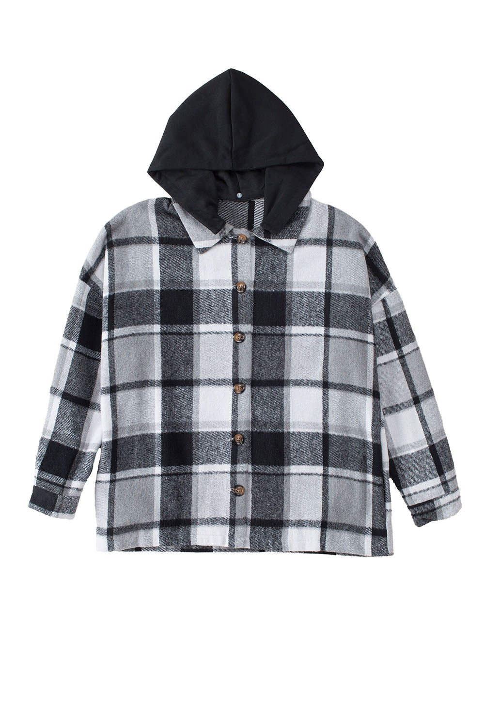 Green Hooded Plaid Button Front Shacket