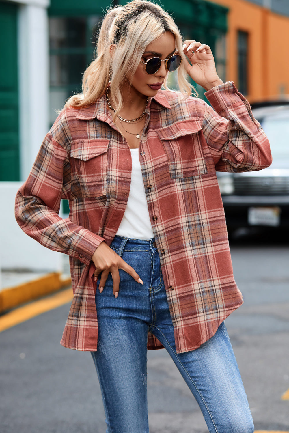 Multicolor Plaid Print Flap Pocket Shirt