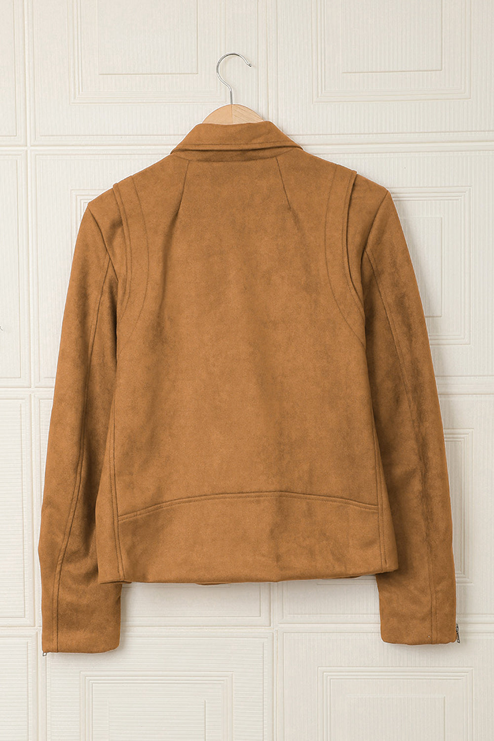 Brown Zipped Notch Collar Short Jacket