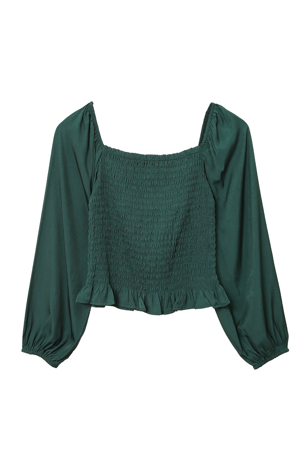 Green Puff Sleeve Smocked Top