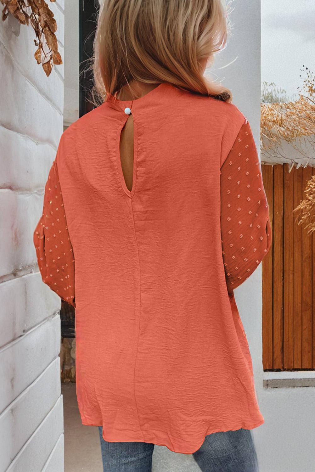 Swiss Dot Balloon Sleeve Blouse