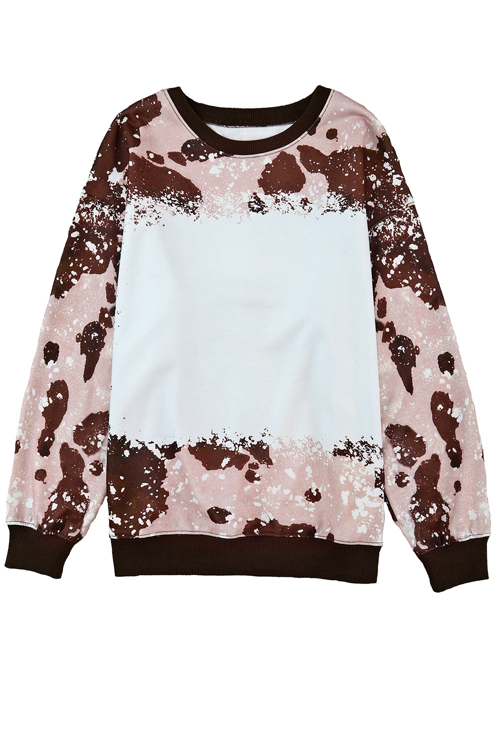 Brown Bleached Tie Dye Leopard Print Long Sleeve Top