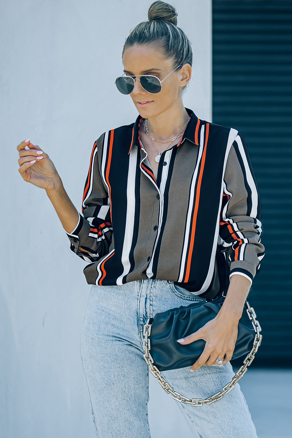 White Navy Striped Modern Women Shirt