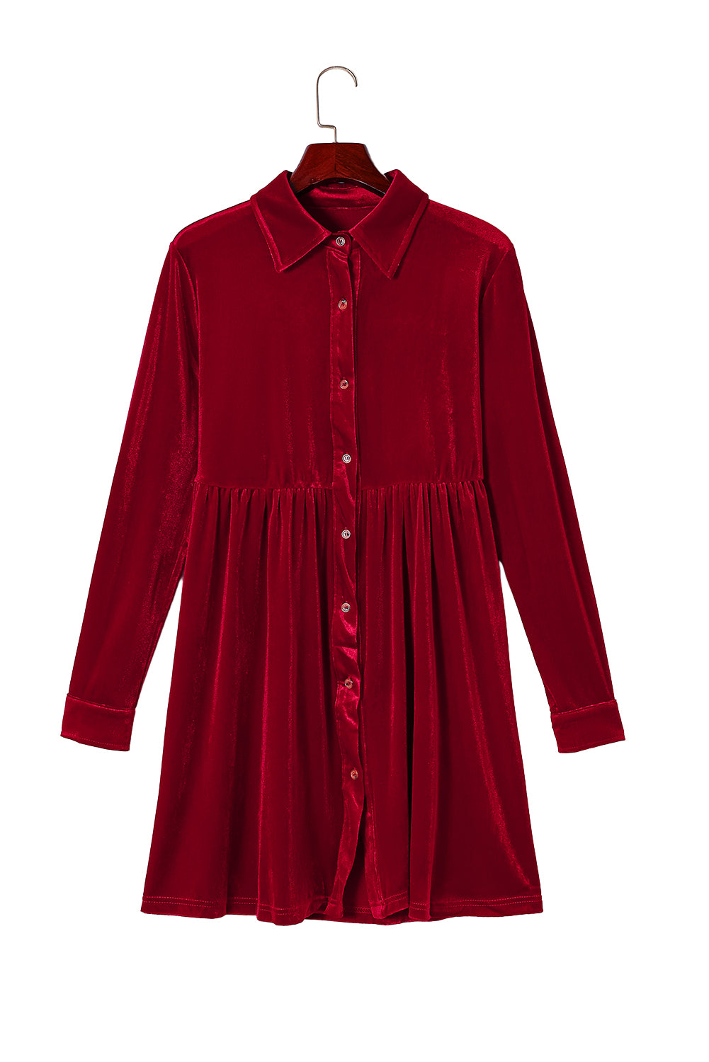 Rose Long Sleeve Ruffle Velvet Button Up Dress