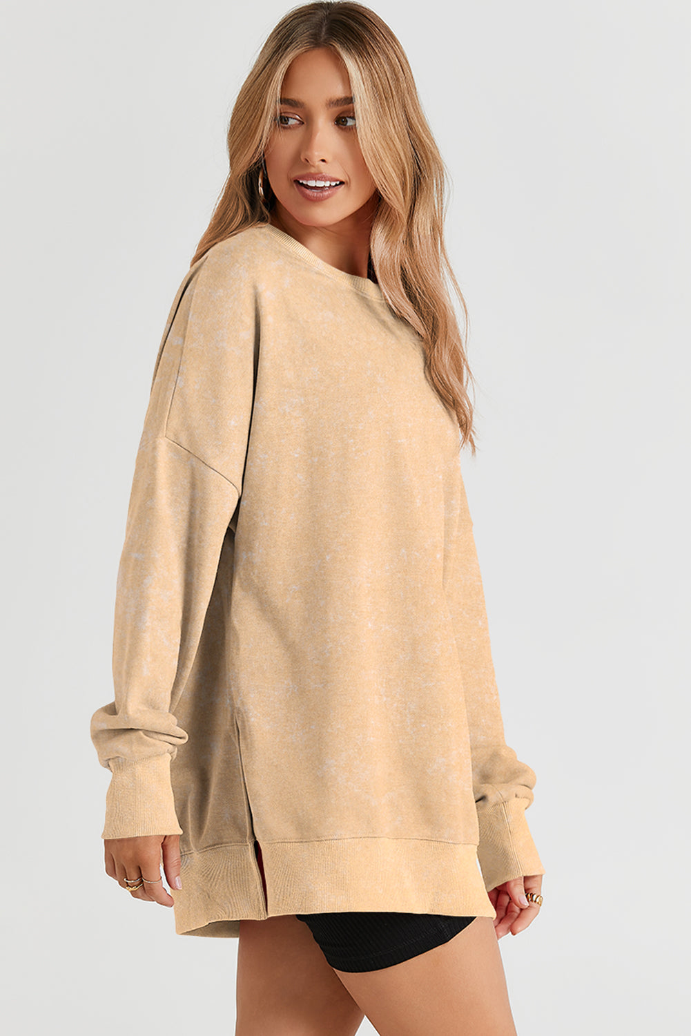 Gray Drop Shoulder Ribbed Trim Oversized Sweatshirt