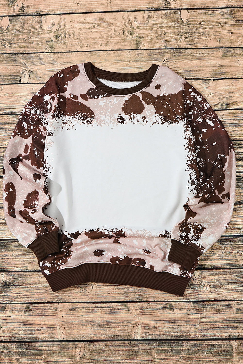 Brown Bleached Tie Dye Leopard Print Long Sleeve Top