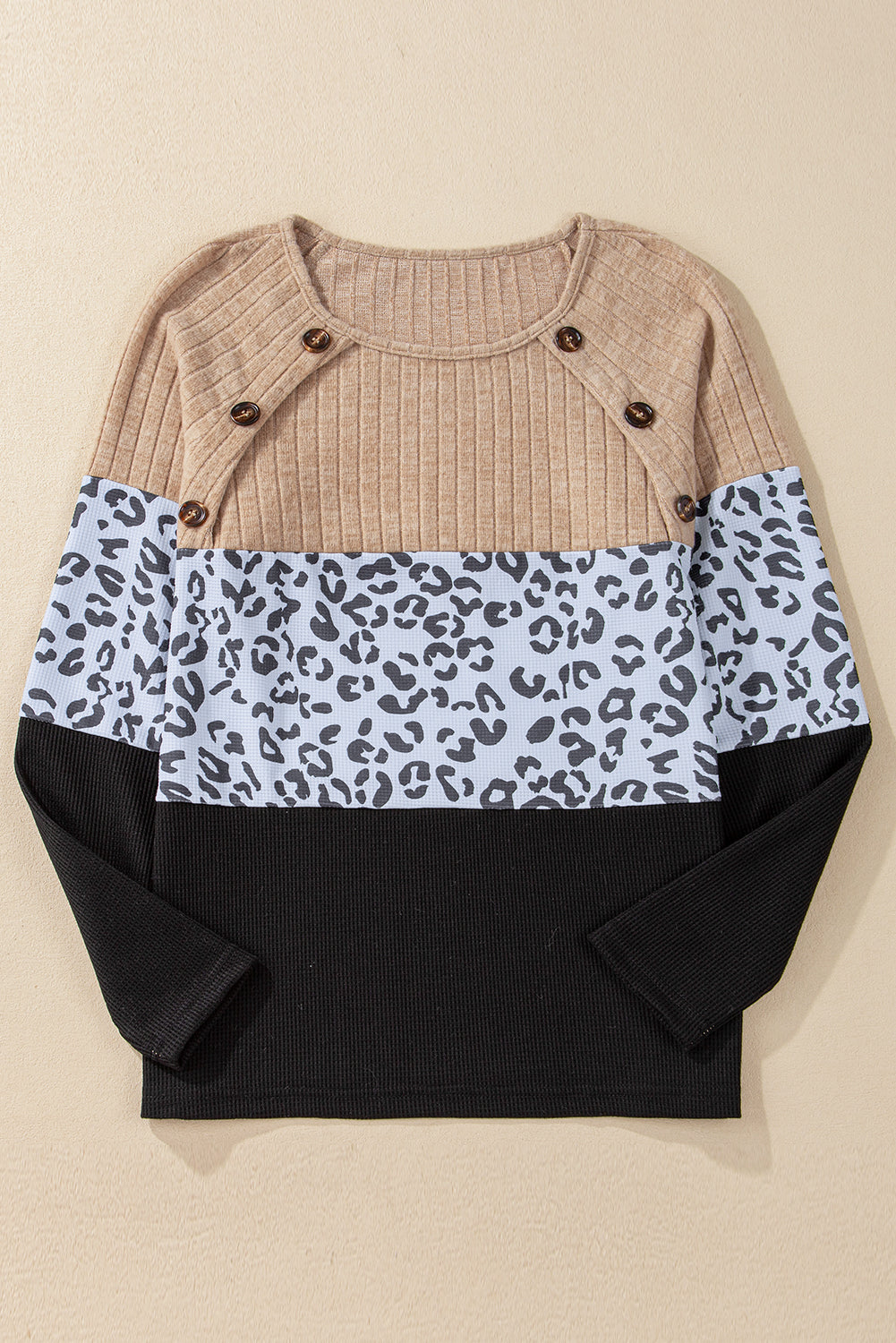 Leopard Textured Patchwork Buttoned Top