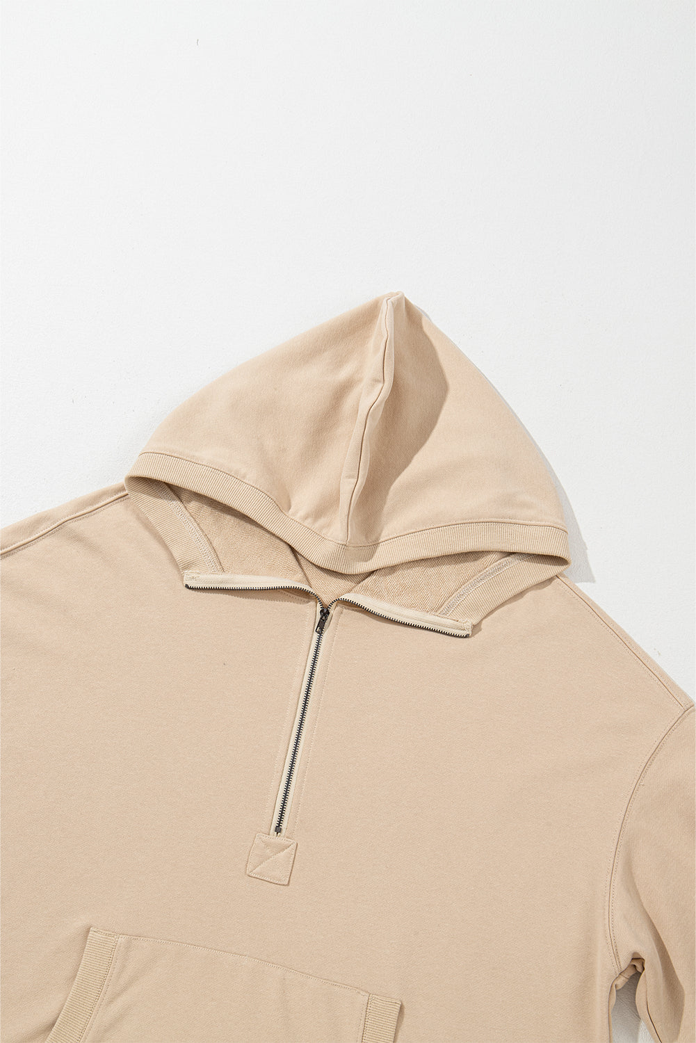 Smoke Green Solid Kangaroo Pocket Half Zipper Oversized Hoodie