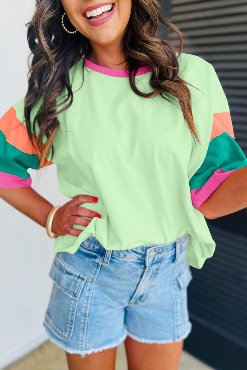 Color Block Stitching Sleeve Oversize Top