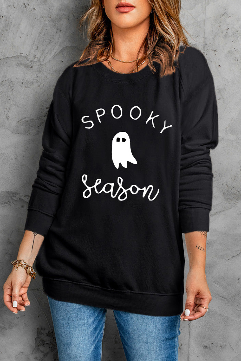 Black SPOOKY Season Ghost Graphic Sweatshirt