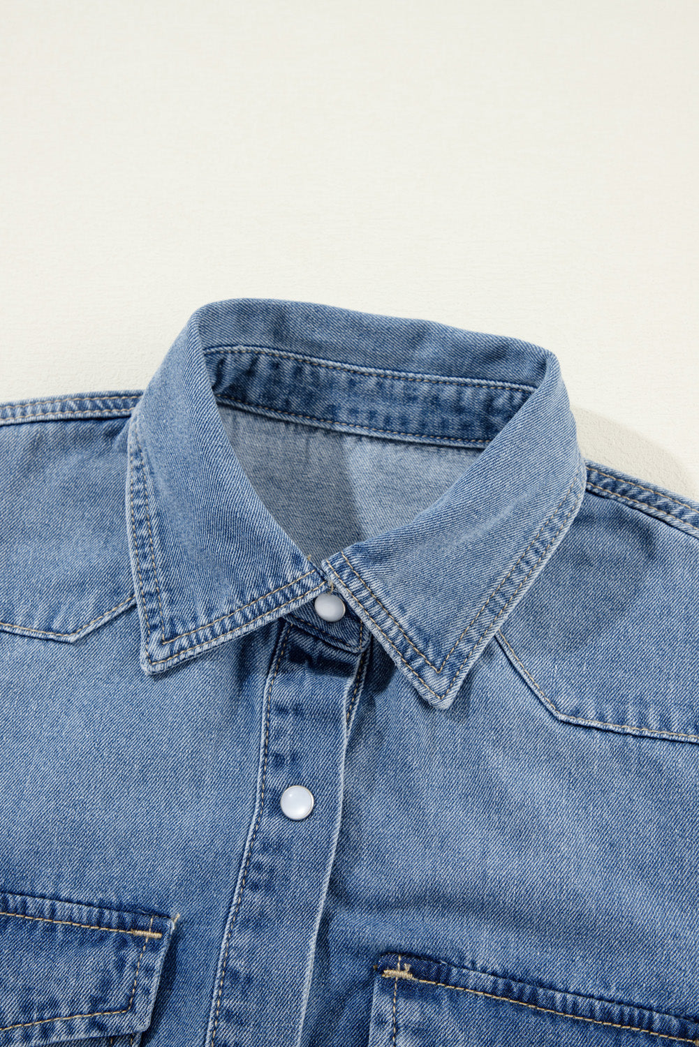 Dusk Blue Flap Pockets Slim Buttoned Denim Shirt