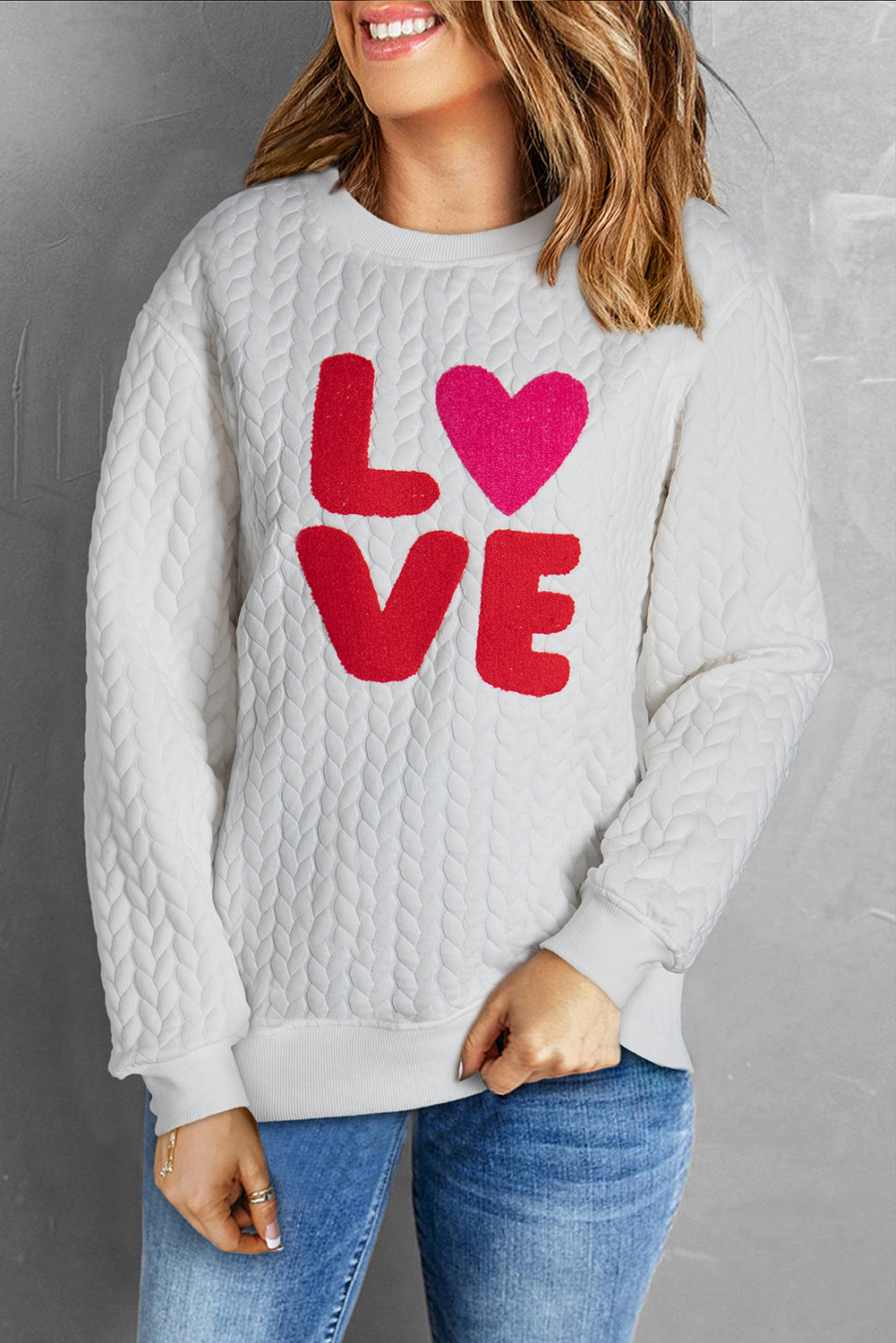 White Merry And Bright Cable Knit Pullover Sweatshirt