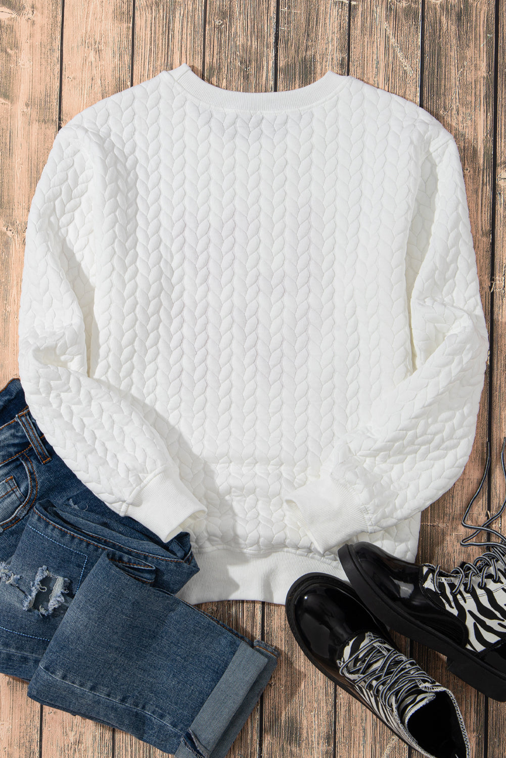 White Merry And Bright Cable Knit Pullover Sweatshirt