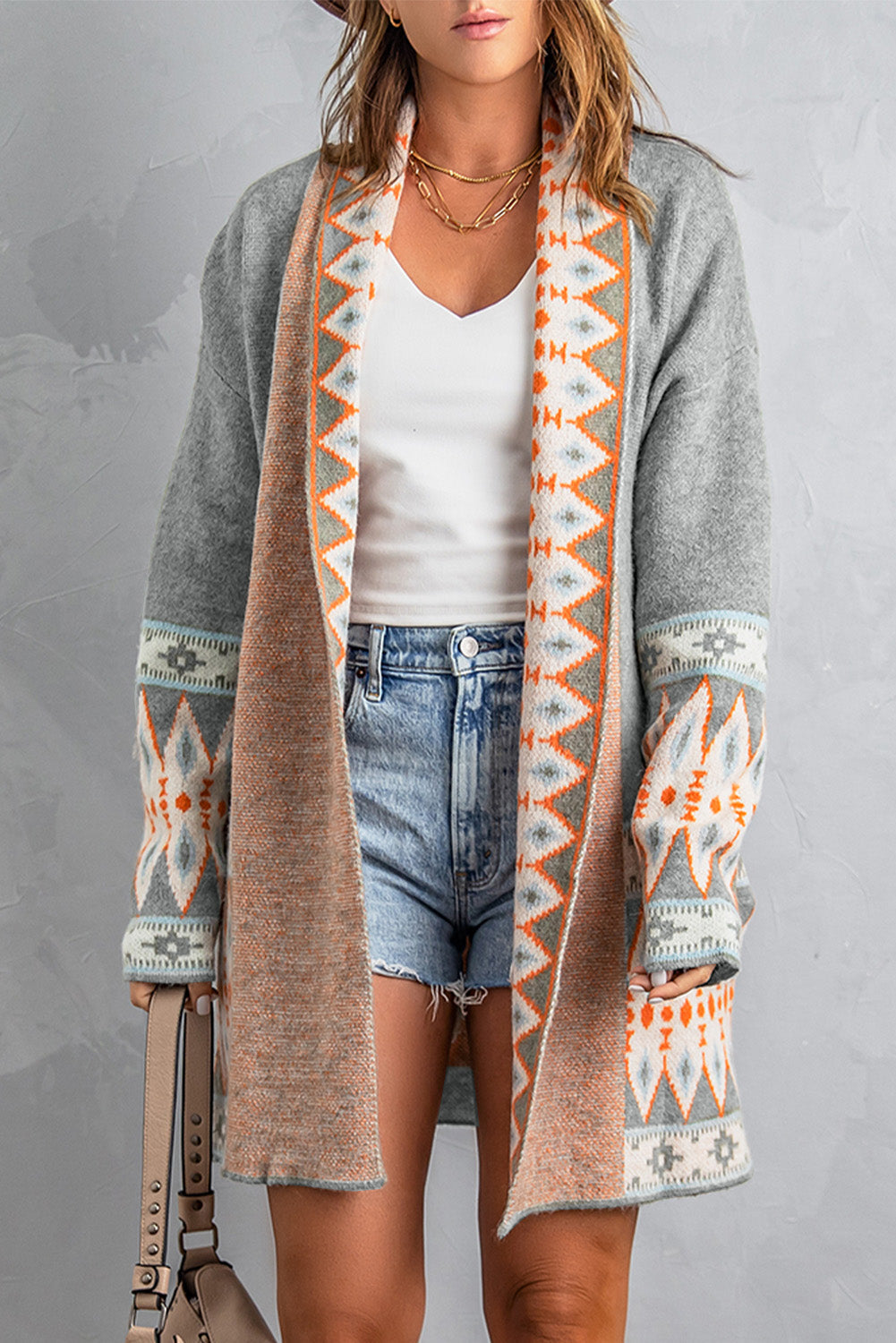 Western Aztec Open Front Sweater Cardigan