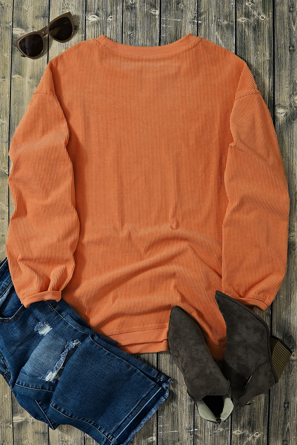 Orange Halloween Leopard Pumpkin Patchwork Ribbed Sweatshirt