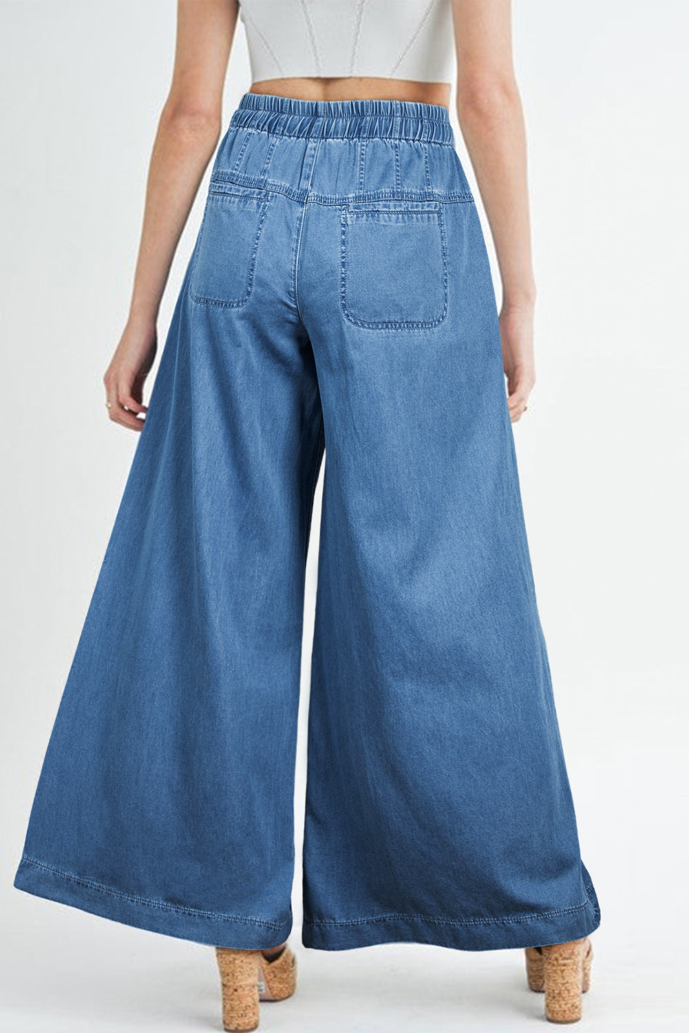 Light Wash Button Waist Wide Leg Jeans