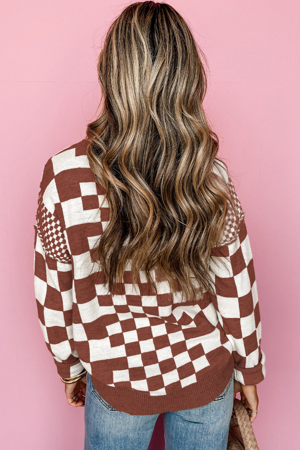 Checkered Drop Shoulder Sweater