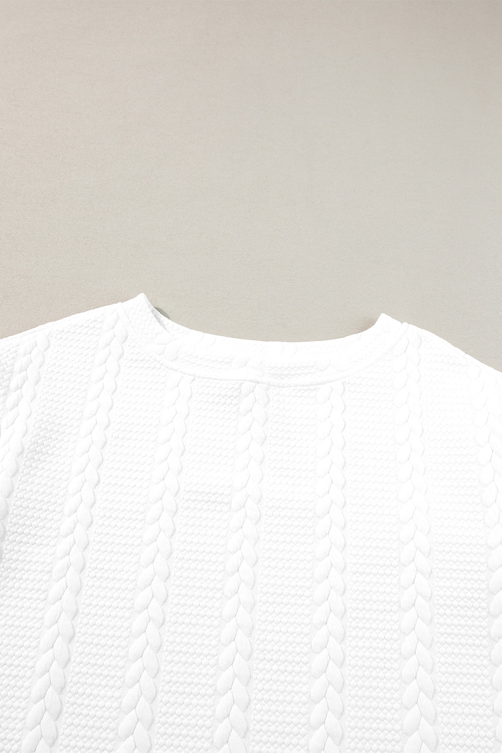 White Cable Textured Long Sleeve Round Neck Top