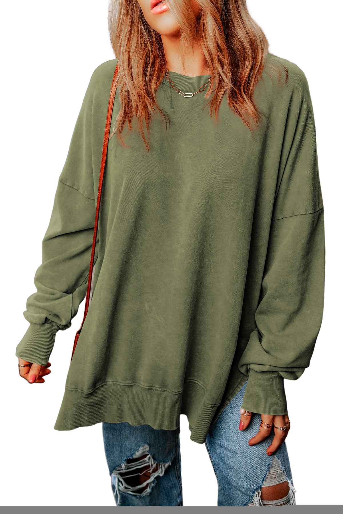 Gray Drop Shoulder Ribbed Trim Oversized Sweatshirt