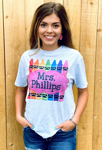 New Crayon Teacher Grey Tee