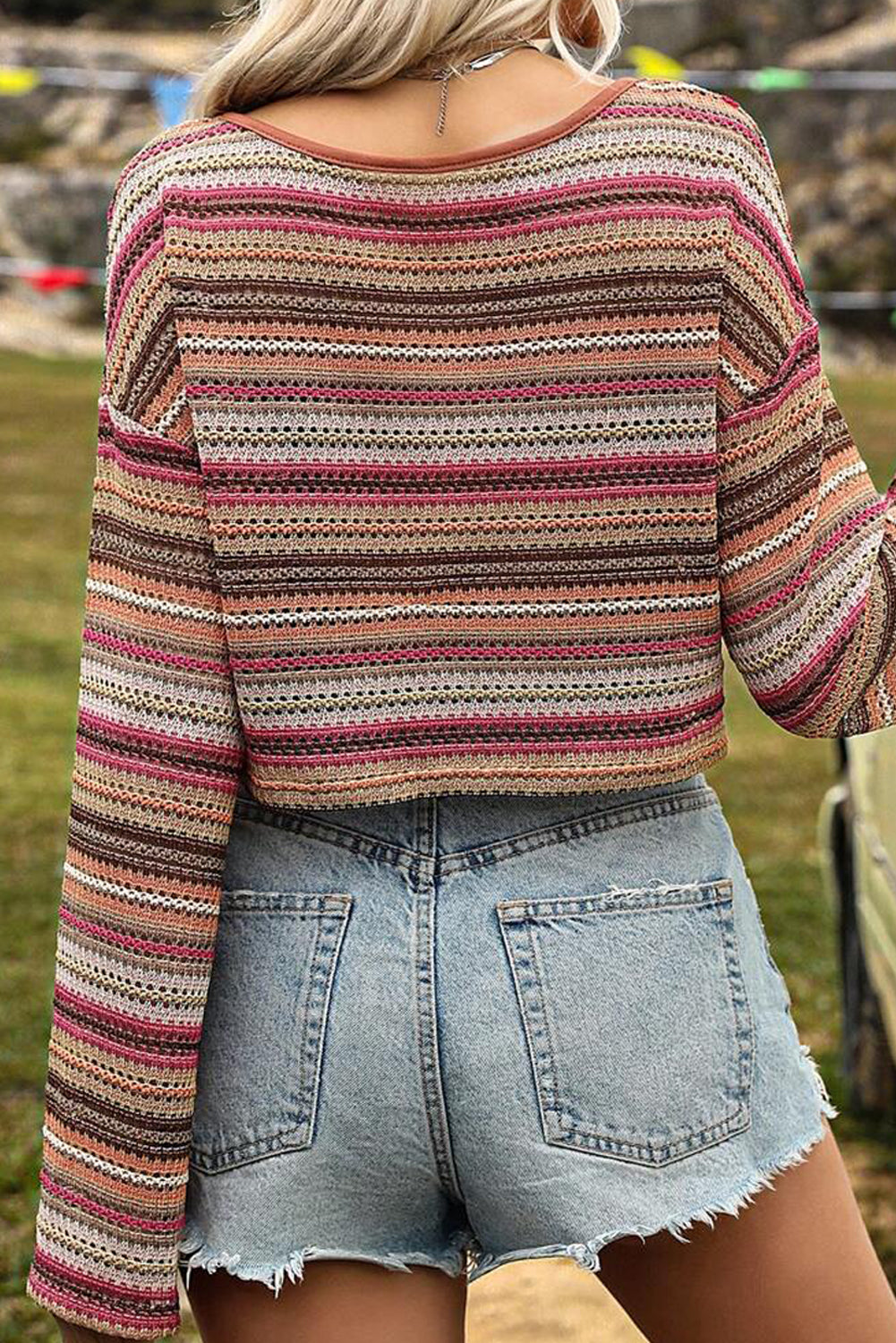 Striped Wide Sleeve Cropped Top