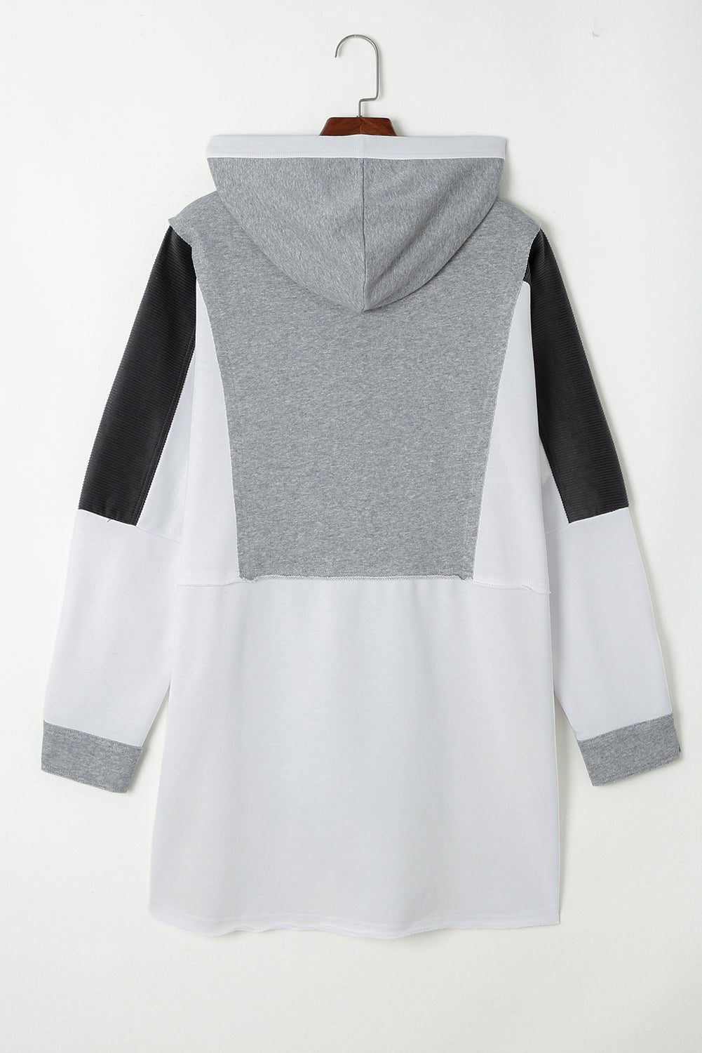 Green Color Block Exposed Seam Buttoned Neckline Hoodie