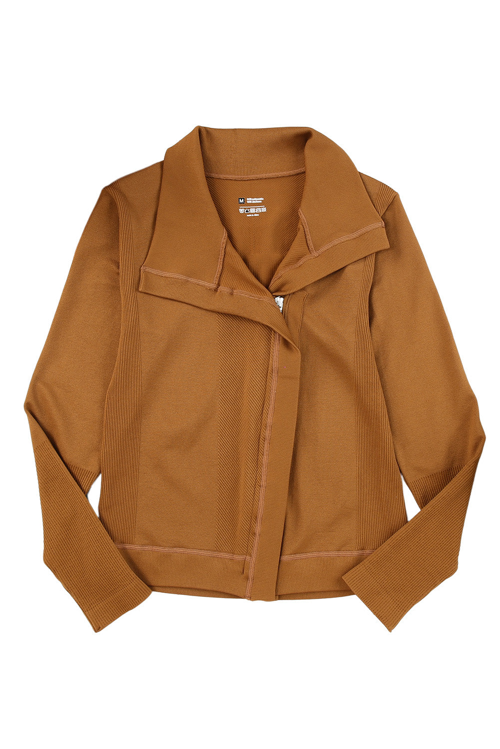 Brown Collared Asymmetric Ribbed Detail Motor Jacket