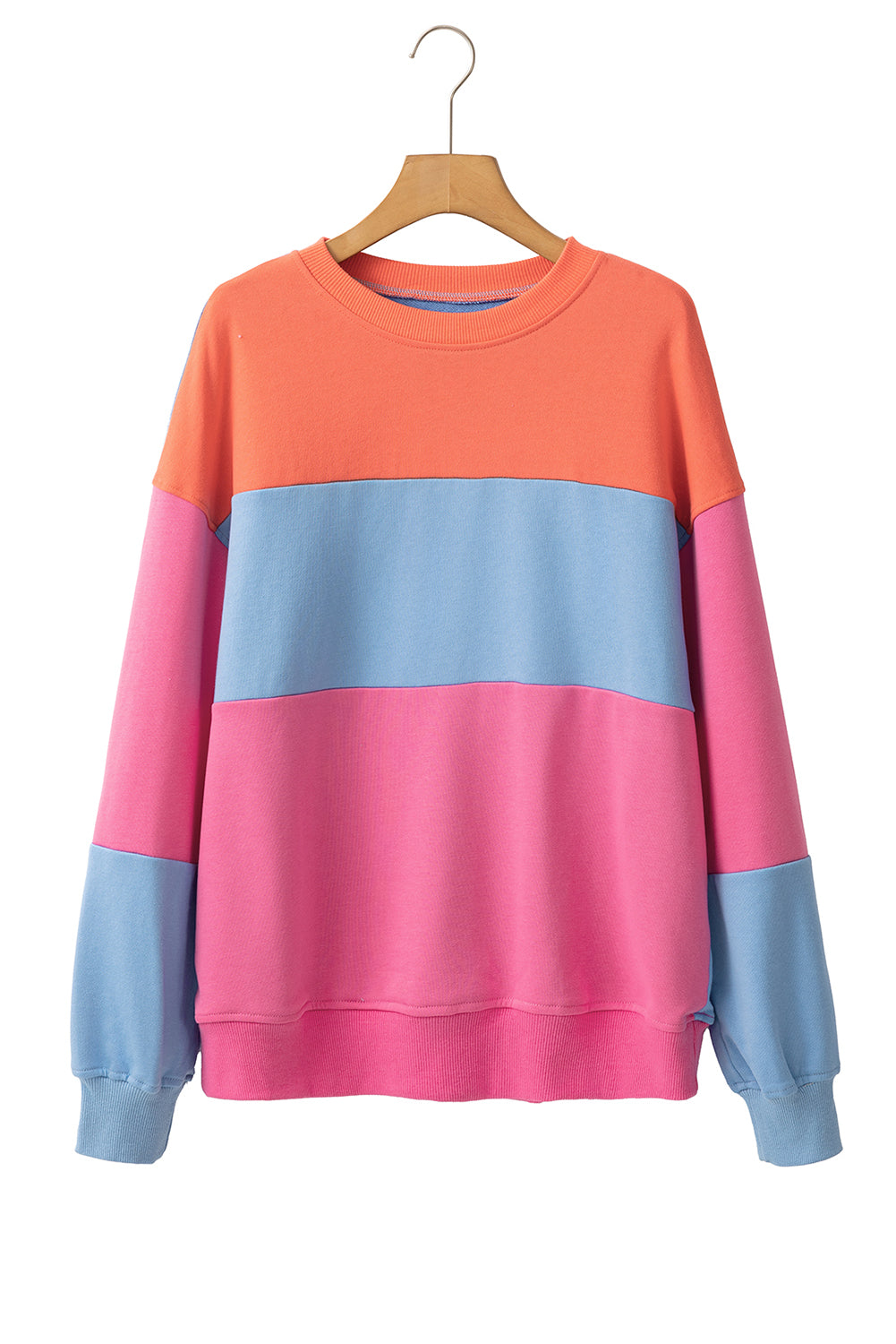 Sky Blue Colorblock Patchwork Drop Shoulder Sweatshirt