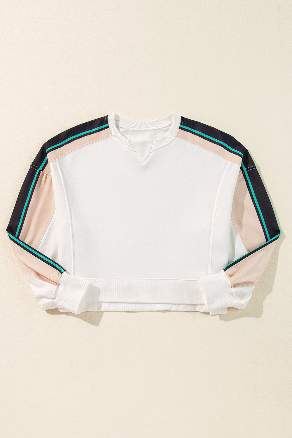 White Striped Color Block Exposed Seam Loose Active Sweatshirt