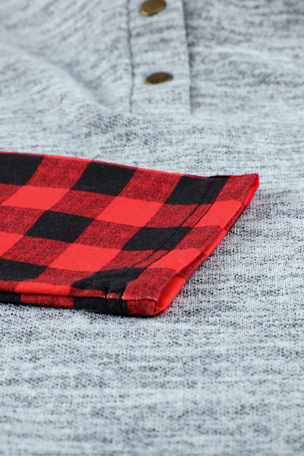 Red Plaid Splicing Kangaroo Pocket Buttoned Hoodie