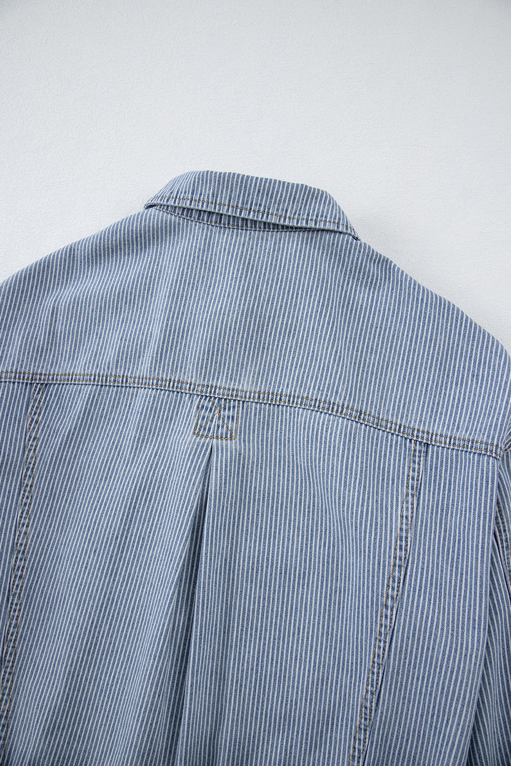 Blue Stripe Washed Oversize Pocketed Denim Jacket