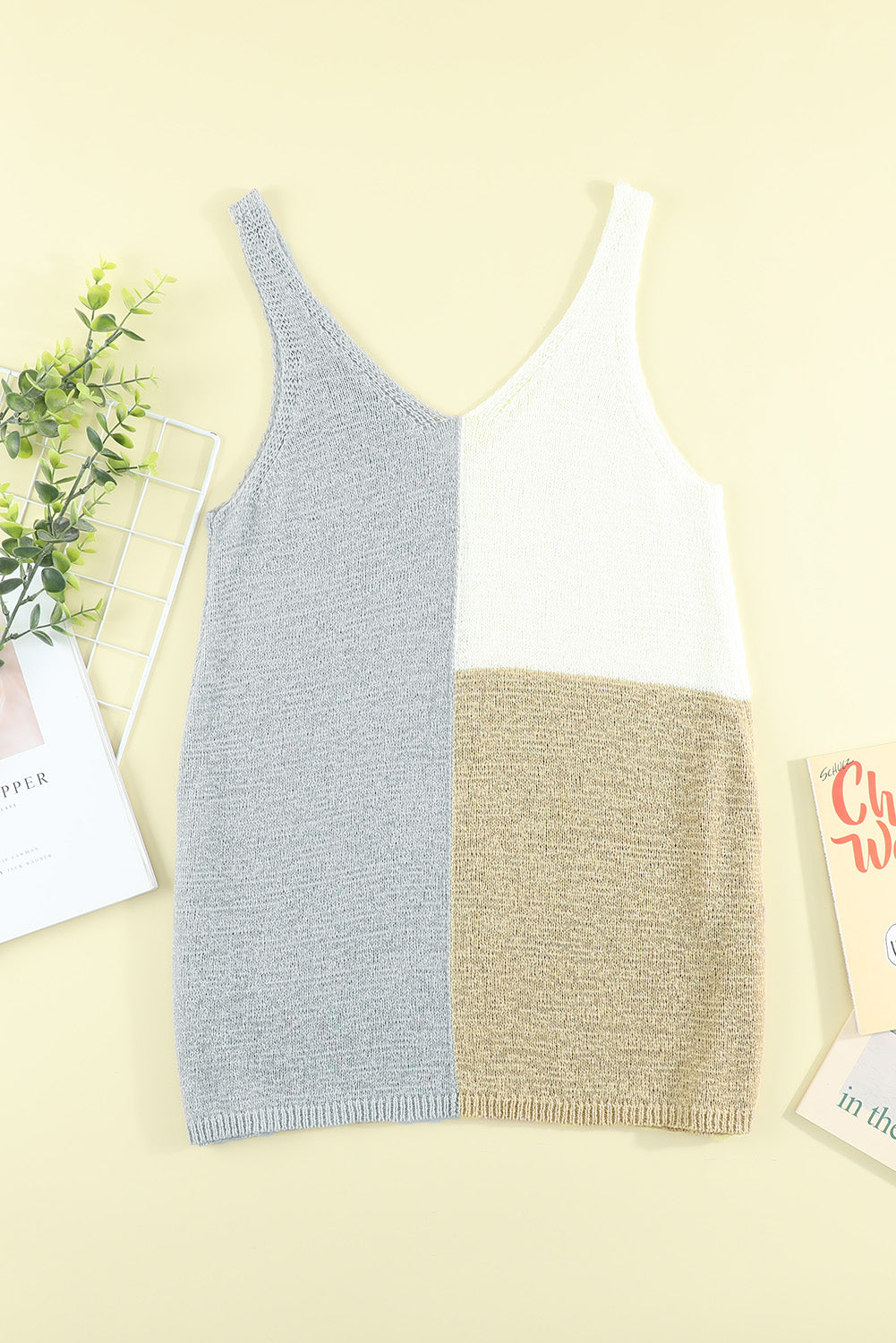 Blue Color Block Knitted Tank Top