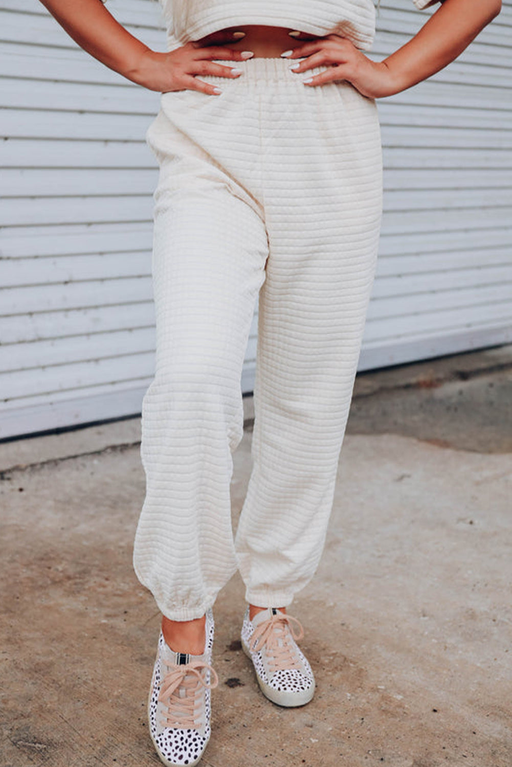 Lattice Textured Cropped Tee and Jogger Pants Set