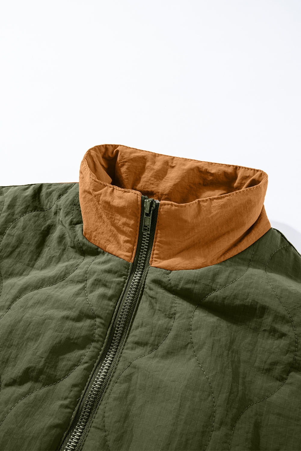 Brown Stitching Quilted Drawstring Jacket