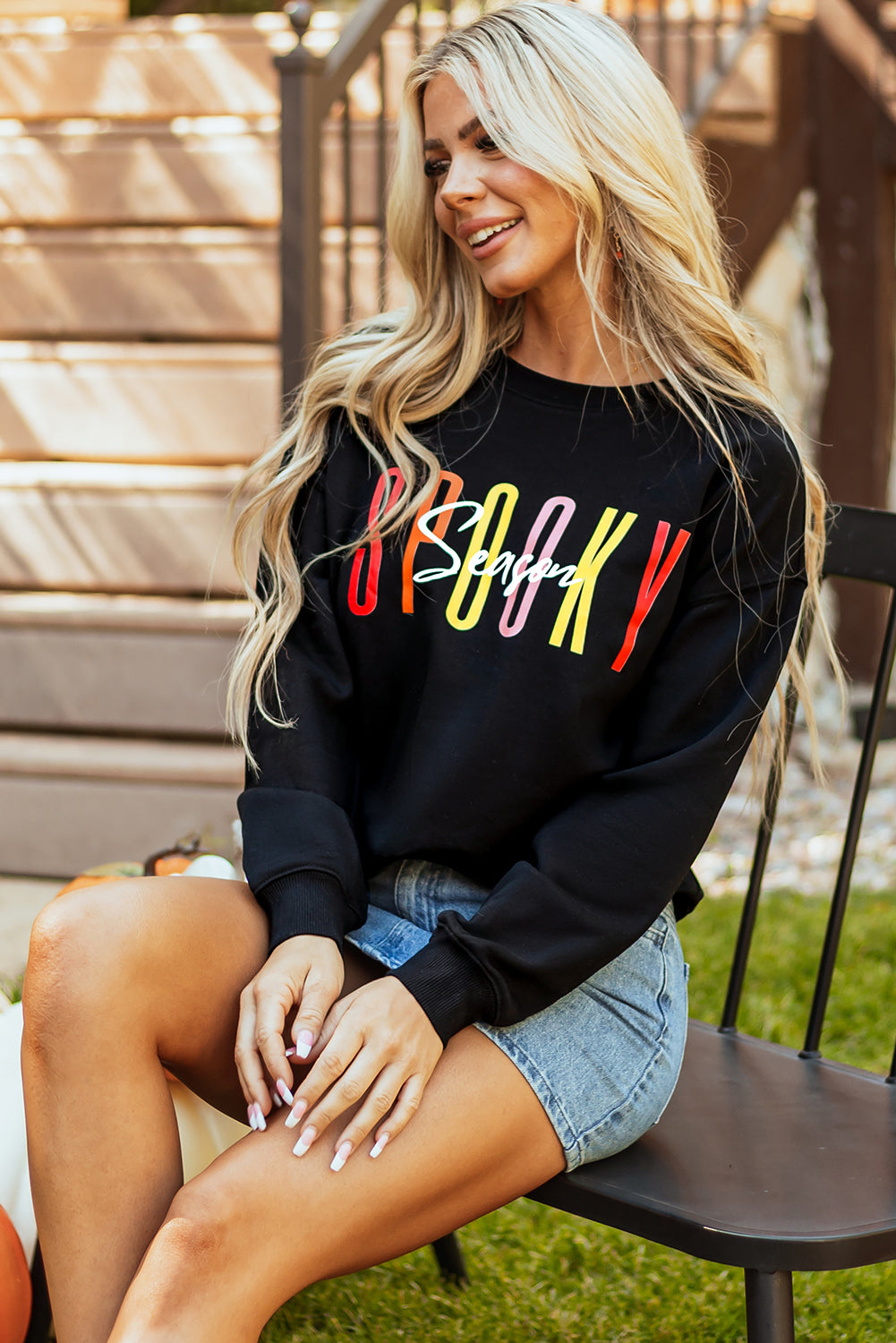 Black Spooky Season Halloween Fashion Graphic Sweatshirt